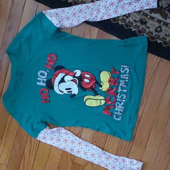 LIKE NEW Disney Junior's Baseball style long sleeve tee; L 11-13, Green white/re - Picture 2 of 14